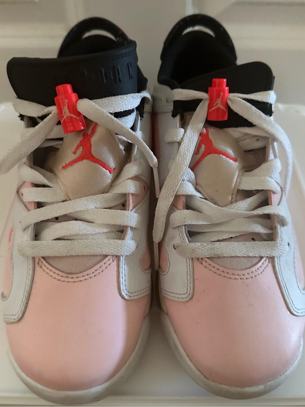 Jordan Kids Pink White Sneakers with Red Jumpman Accents